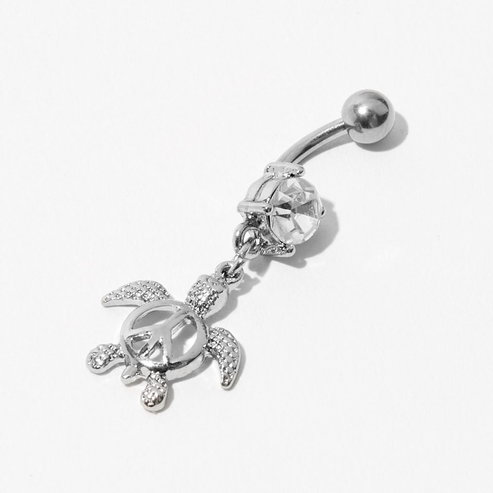 🐘🐘 Peace and love turtle dangling belly button ring